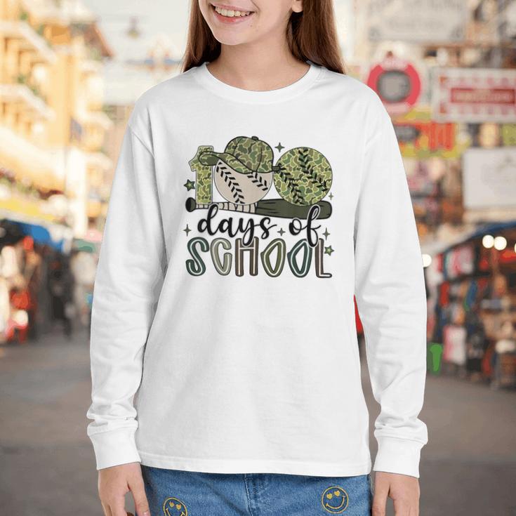 100 Days Of School Baseball Camo Cap Kids Boys 100th Day Youth Long Sleeve Tee