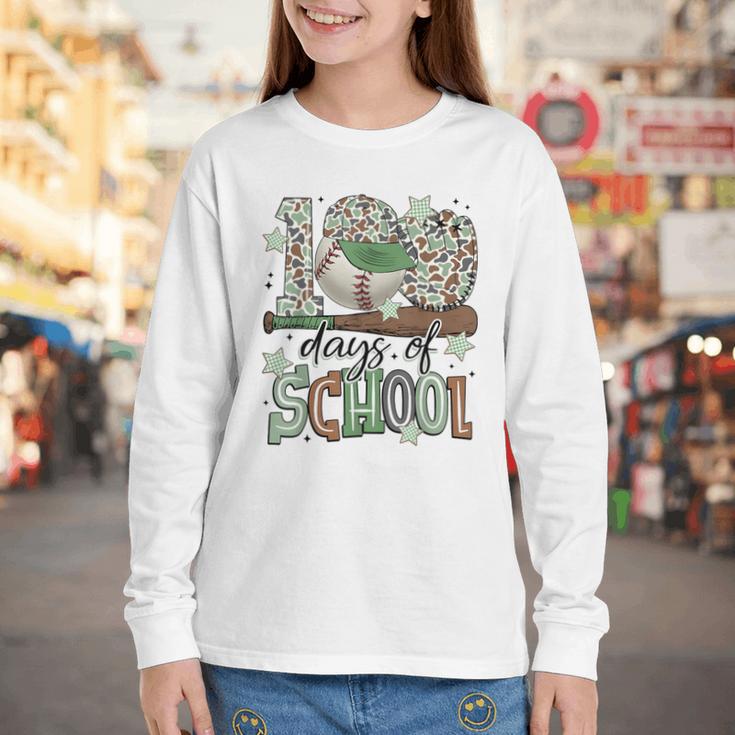 100 Days Of School Baseball Camo Men Boy Kid Youth Long Sleeve Tee