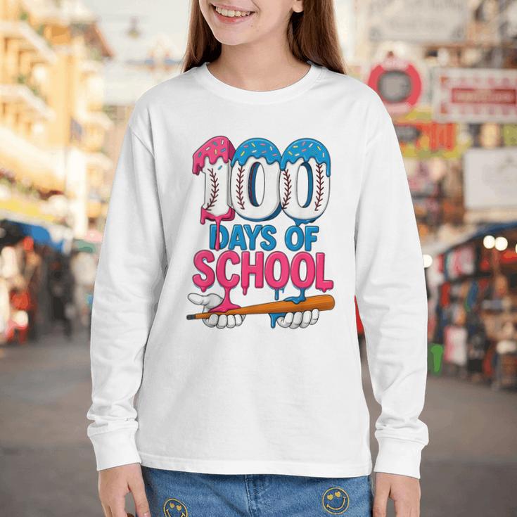 100 Days Of School Baseball Drip Bat 100th Day Of School Boy Youth Long Sleeve Tee