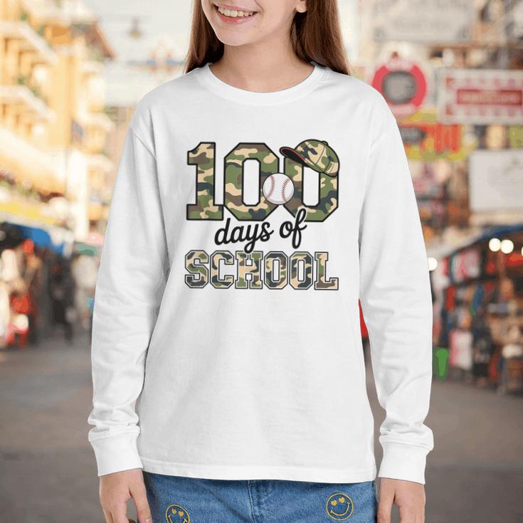 100 Days Of School Camo Baseball Camouflage For Kids Youth Long Sleeve Tee