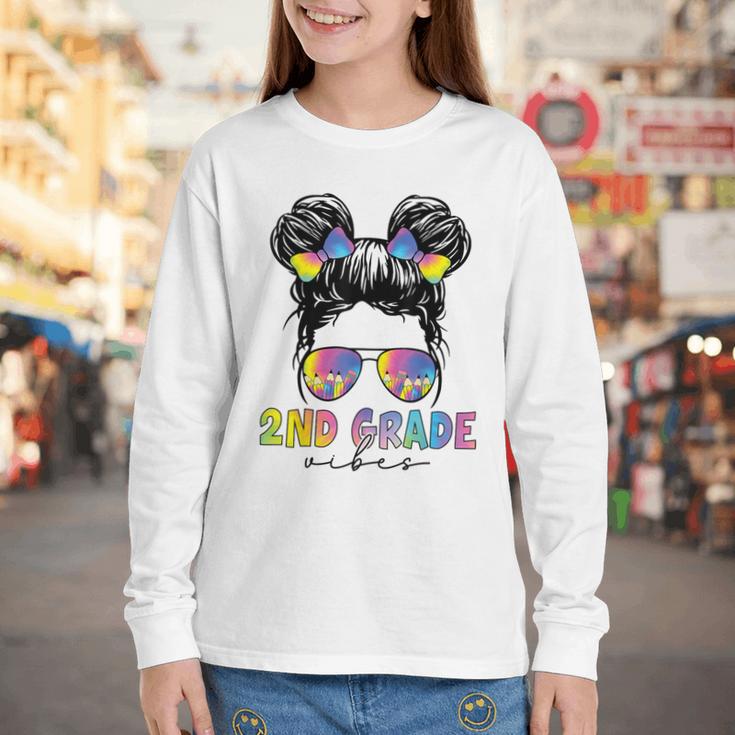 2nd Grade Vibes Messy Hair Bun Girl Back To School First Day Youth Long Sleeve Tee 2nd Grade Vibes Messy Hair Bun Girl Back To School First Day Youth Long Sleeve Tee