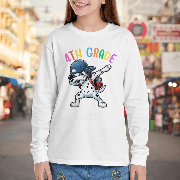 4th Grade Crew Dalmatian Dog Dabbing Back To School Premium Tri-Blend Youth Long Sleeve Tee
