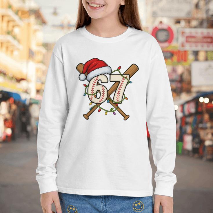 67 Baseball Xmas Lights Santa Hat Holiday Youth Long Sleeve Tee 67 Baseball Xmas Lights Santa Hat Holiday Youth Long Sleeve Tee