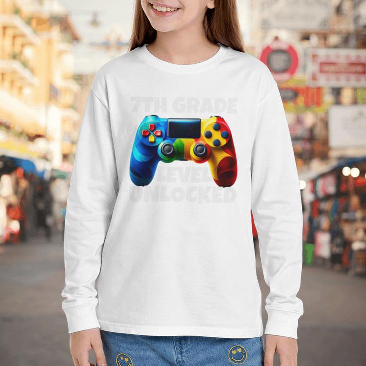 7th Grade Level Unlocked Back To School Gamer Boys Girls Youth Long Sleeve Tee