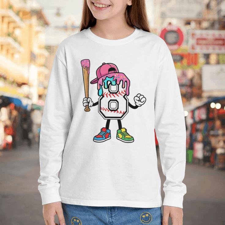8th Birthday Baseball Ice-Cream Drip 8 Years Old Boys Girls Youth Long Sleeve Tee 8th Birthday Baseball Ice-Cream Drip 8 Years Old Boys Girls Youth Long Sleeve Tee