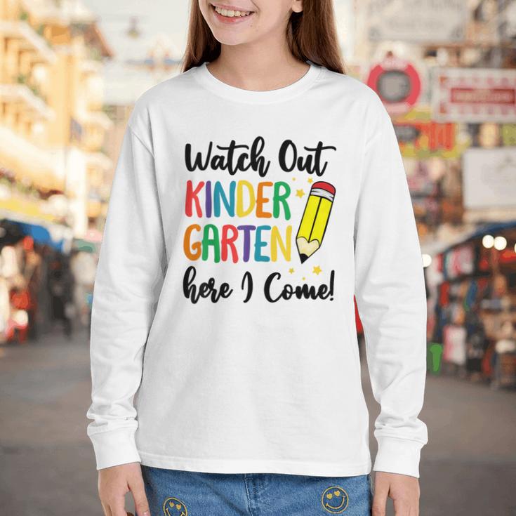 Back To School Kids Watch Out Kindergarten Here I Come Youth Long Sleeve Tee
