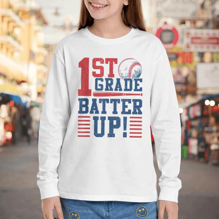Baseball 1st Grade Back To School 1st Grade Batter Up Youth Long Sleeve Tee