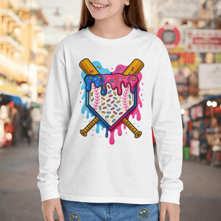 Baseball Boys Ice Cream Drip Baseball Youth Long Sleeve Tee Baseball Boys Ice Cream Drip Baseball Youth Long Sleeve Tee