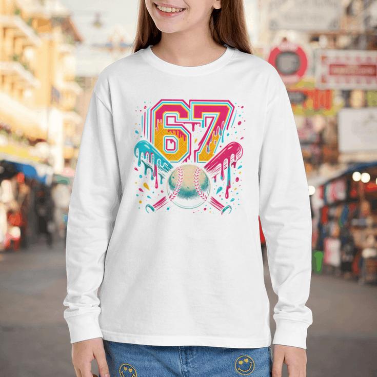 Baseball Drip 6 7 Number 67 Six Seven Meme Boys Kids Youth Long Sleeve Tee Baseball Drip 6 7 Number 67 Six Seven Meme Boys Kids Youth Long Sleeve Tee