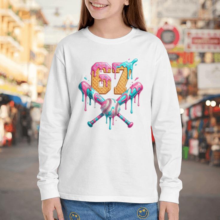 Baseball Drip 67 Six Seven Number 67 Player 67th Birthday Youth Long Sleeve Tee