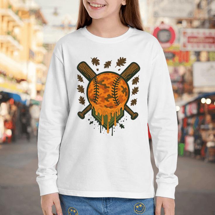 Baseball Drip Ice Cream Dripping Blaze Hunter Orange Camo Youth Long Sleeve Tee Baseball Drip Ice Cream Dripping Blaze Hunter Orange Camo Youth Long Sleeve Tee