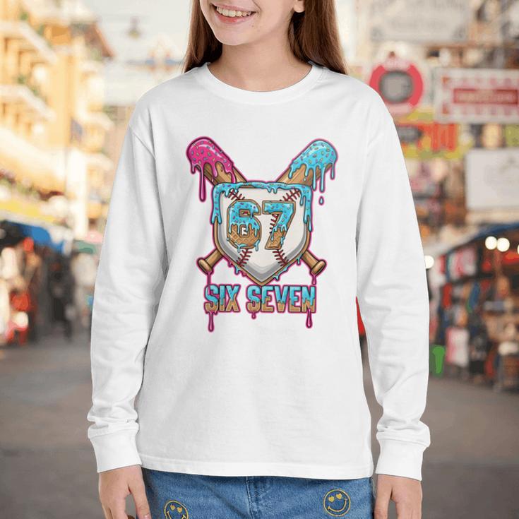 Baseball Drip Number 67 Player 6-7 Six Seven Meme Gen Alpha Youth Long Sleeve Tee