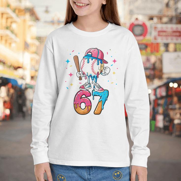Baseball Drip Number 67 Six Seven Meme Ice Cream Dripping Youth Long Sleeve Tee