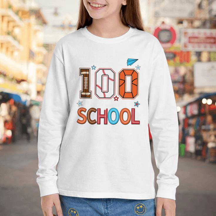 Baseball Football Basketball I Survived 100 Days Of School Youth Long Sleeve Tee