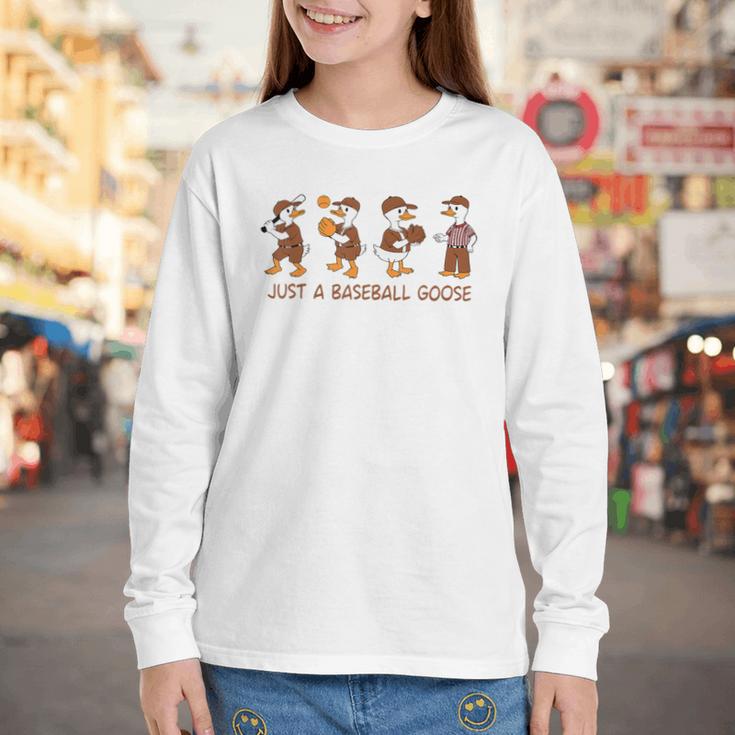Baseball Goose Baseball Silly Goose Game Day Sports Youth Long Sleeve Tee