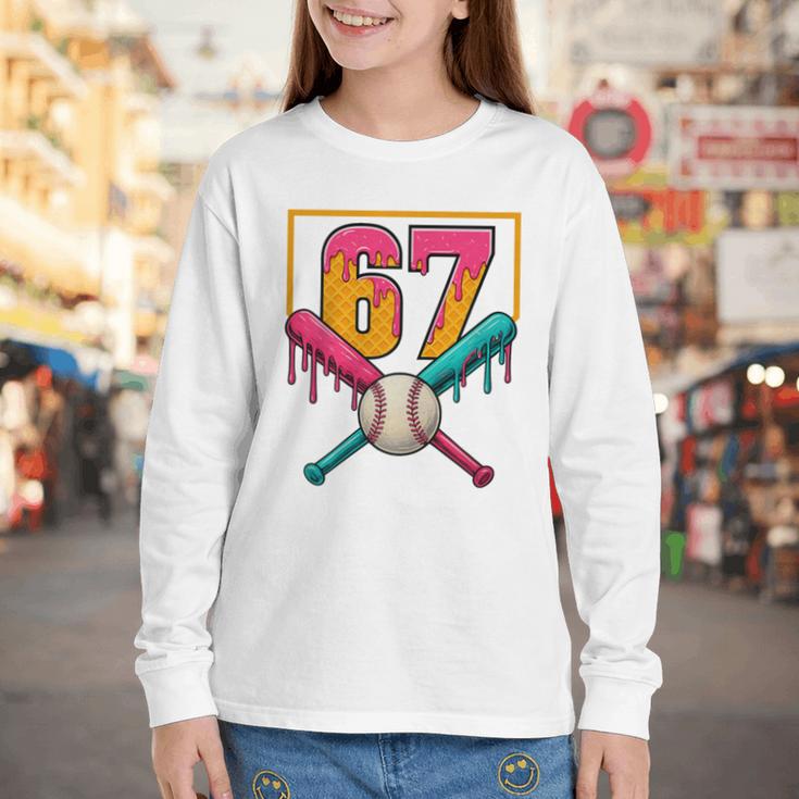 Baseball Ice Cream Drip Number 67 Player 67th Birthday Premium Tri-Blend Youth Long Sleeve Tee Baseball Ice Cream Drip Number 67 Player 67th Birthday Premium Tri-Blend Youth Long Sleeve Tee