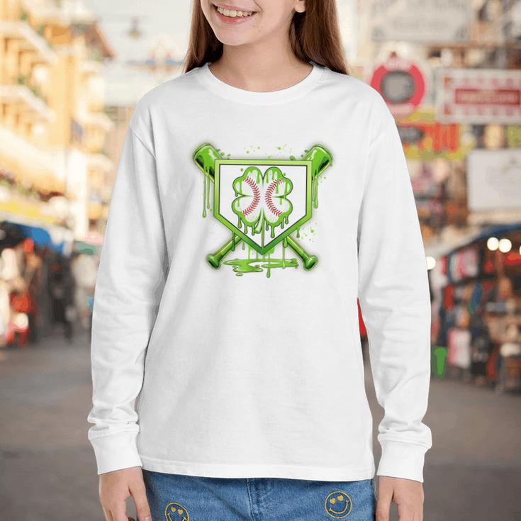 Baseball Icecream St Patrick's Day Lucky Charm Shamrock Drip Youth Long Sleeve Tee Baseball Icecream St Patrick's Day Lucky Charm Shamrock Drip Youth Long Sleeve Tee
