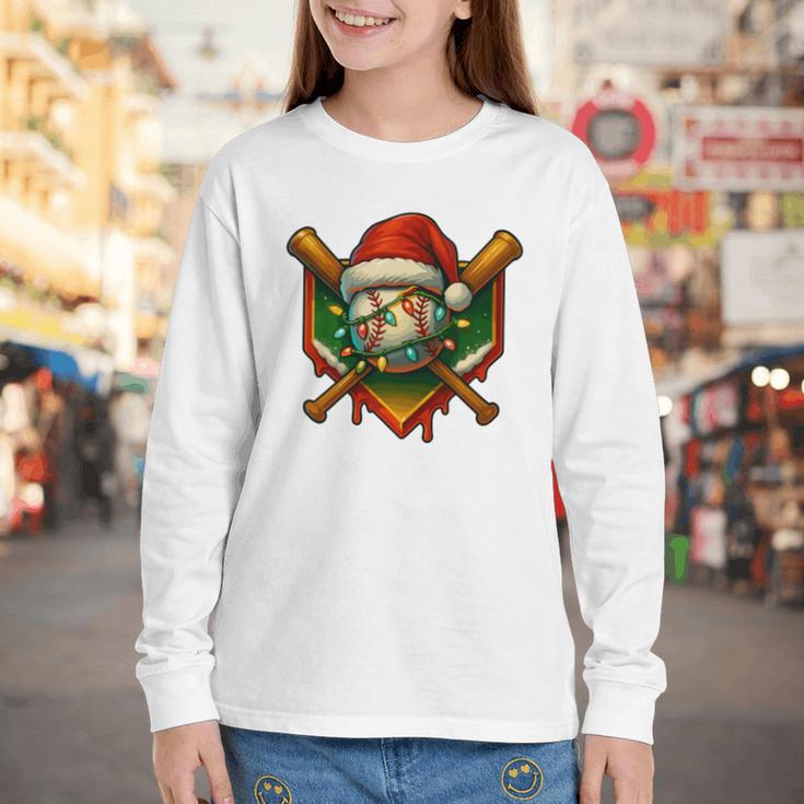Baseball Xmas Christmas Baseball Ice Cream Drip Boys Youth Long Sleeve Tee