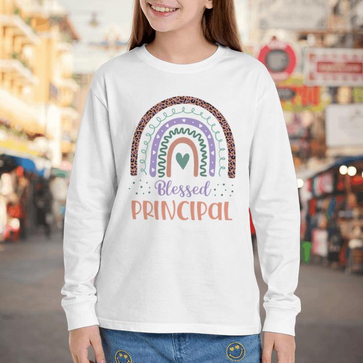 Blessed Principal Back To School Boho Rainbow Premium Tri-Blend Youth Long Sleeve Tee