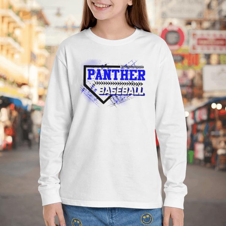Blue Panther Baseball Home Plate Game Day Mascot Panther Youth Long Sleeve Tee