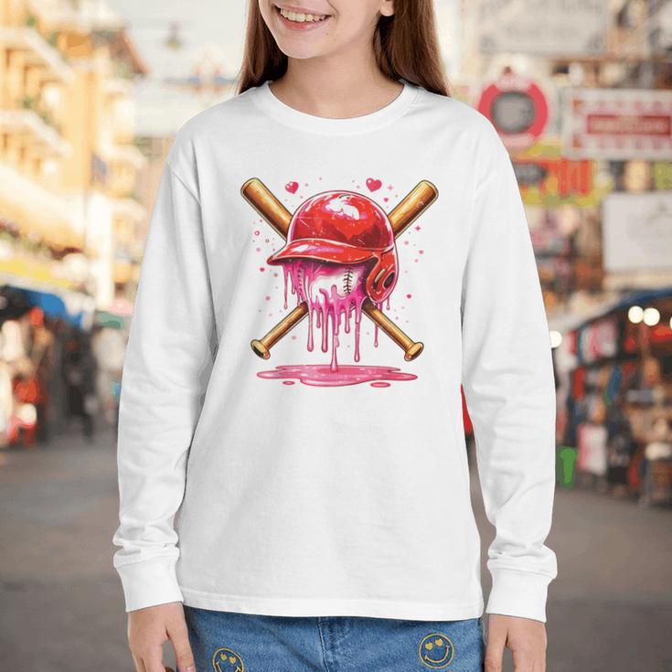 Boys Valentine Day Baseball Helmet Drip Ice-Cream Youth Kids Youth Long Sleeve Tee