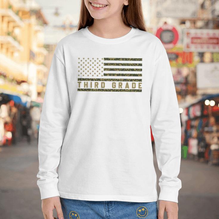 Camo American Flag Third Grade Back To School 3rd Grade Premium Tri-Blend Youth Long Sleeve Tee Camo American Flag Third Grade Back To School 3rd Grade Premium Tri-Blend Youth Long Sleeve Tee