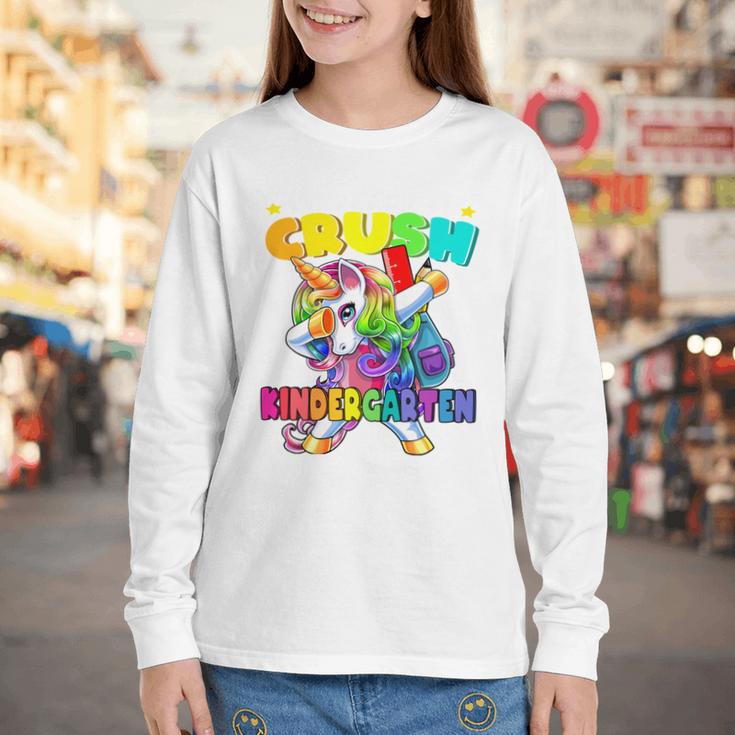 Crush Kindergarten Dabbing Unicorn Back To School Girls Performance Youth Long Sleeve Tee