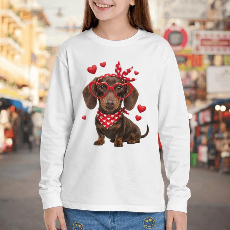 Dachshund Valentines Day Wiener Dog Lover Weenie Heart Raglan Baseball Tee Youth Long Sleeve Tee