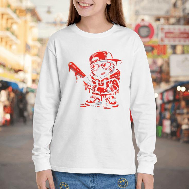 Drippy Baseball Mascot Valentine Heart Glasses Cartoon Youth Long Sleeve Tee Drippy Baseball Mascot Valentine Heart Glasses Cartoon Youth Long Sleeve Tee
