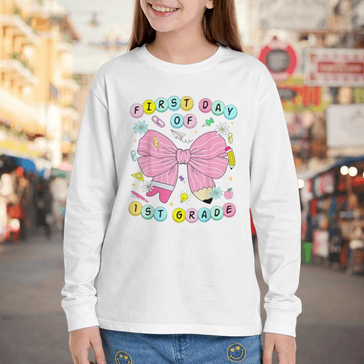 First Day Of 1st Grade Girls Coquette Back To School Kids Youth Long Sleeve Tee First Day Of 1st Grade Girls Coquette Back To School Kids Youth Long Sleeve Tee