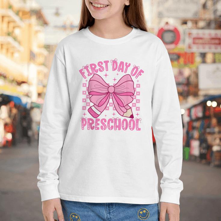First Day Of Preschool Coquette Bow Back To School Girls Youth Long Sleeve Tee First Day Of Preschool Coquette Bow Back To School Girls Youth Long Sleeve Tee