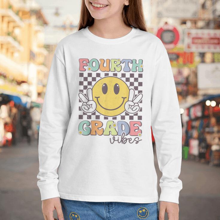 Fourth Grade Vibes Smile Face 4th Grade Team Back To School Youth Long Sleeve Tee