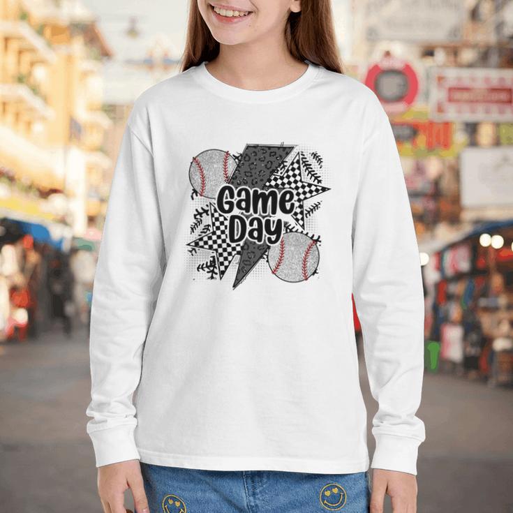Game Day Baseball Retro Checkered Baseball Youth Long Sleeve Tee Game Day Baseball Retro Checkered Baseball Youth Long Sleeve Tee