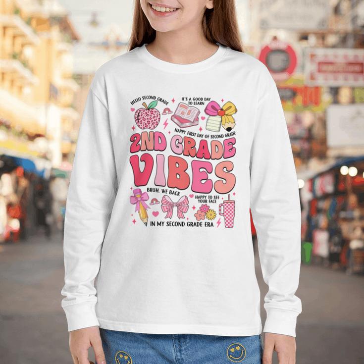 Girls 2nd Grade Vibes Coquette Pink Bow Back To School Youth Long Sleeve Tee Girls 2nd Grade Vibes Coquette Pink Bow Back To School Youth Long Sleeve Tee