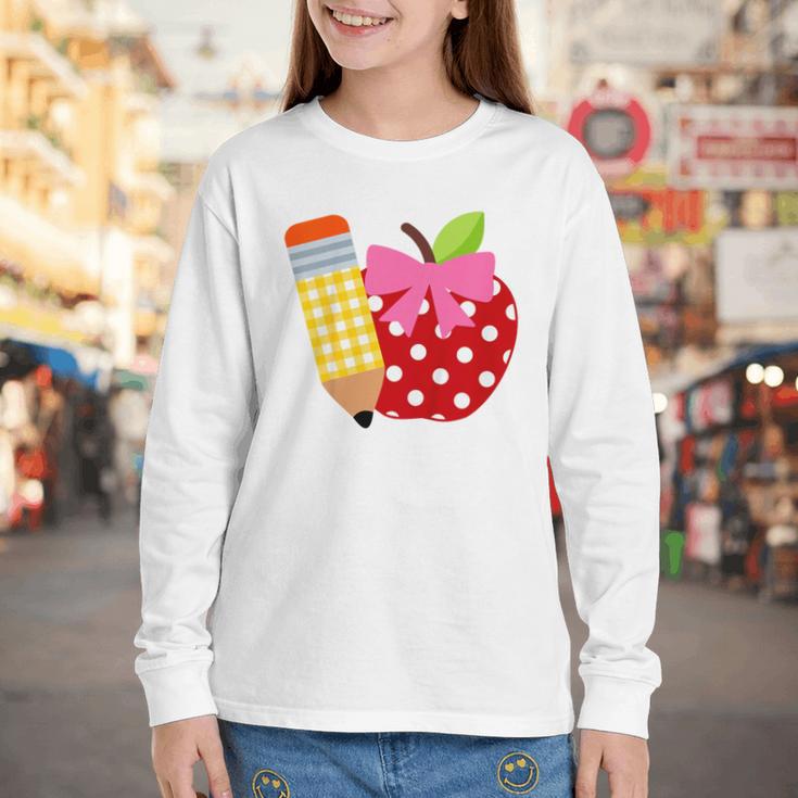 Girls Back To School Apple Toddler First Day Of Preschool Youth Long Sleeve Tee