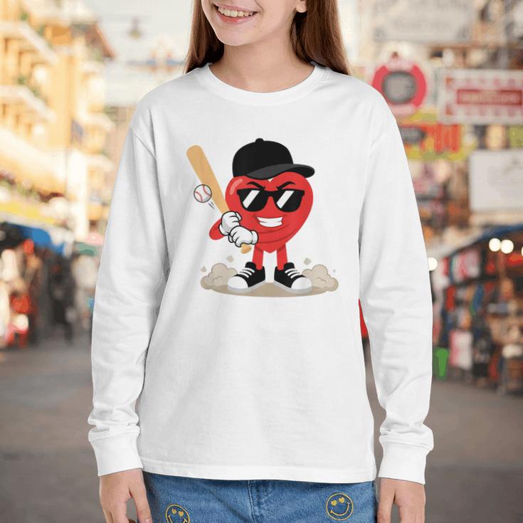 Heart Playing Baseball Valentine Baseball Youth Long Sleeve Tee