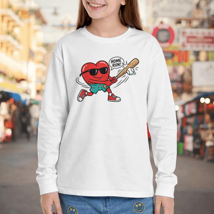 Heart Valentines Day Baseball Men Boys Kids Teens Youth Long Sleeve Tee