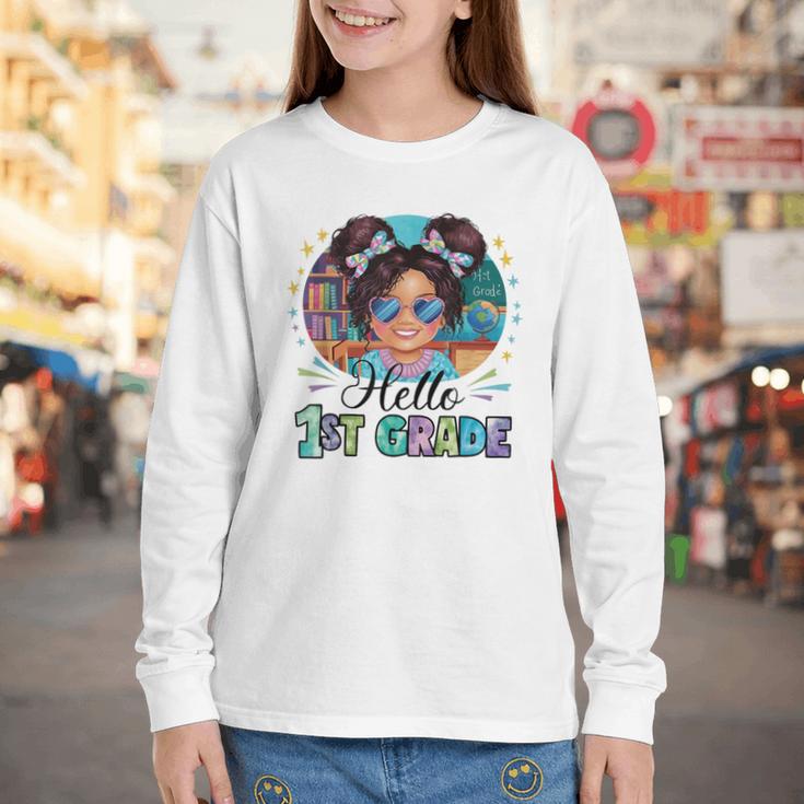 Hello 1st Grade Girl Back To School Kids Boys Girls Youth Long Sleeve Tee