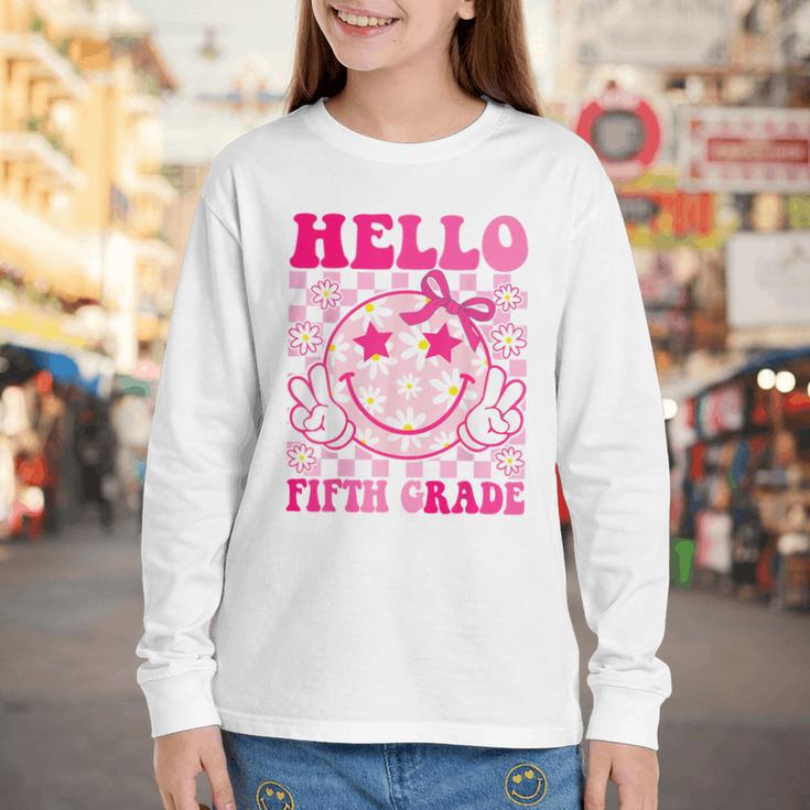 Hello Fifth Grade Coquette Bow Back To School 5th Grade Girl Youth Long Sleeve Tee Hello Fifth Grade Coquette Bow Back To School 5th Grade Girl Youth Long Sleeve Tee