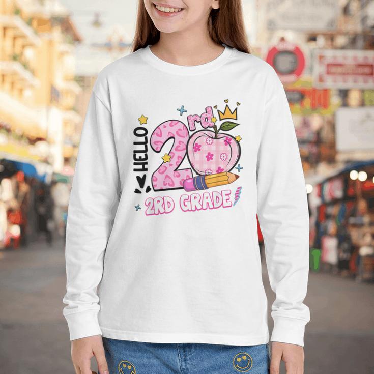 Hello Second 2nd Grade Leopard Tie Dye Girl Back To School Youth Long Sleeve Tee