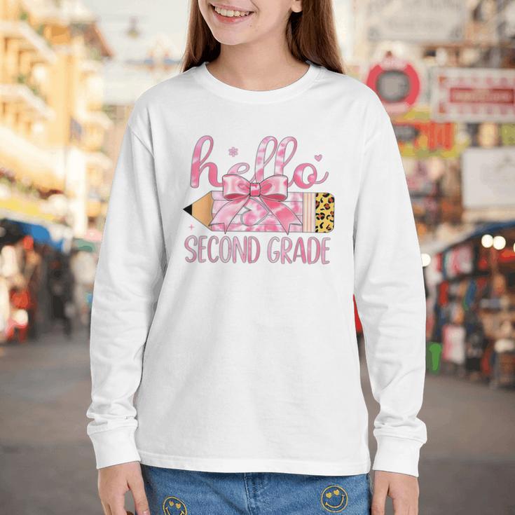 Hello Second Grade Pencil Tie Dye Coquette Back To School Youth Long Sleeve Tee