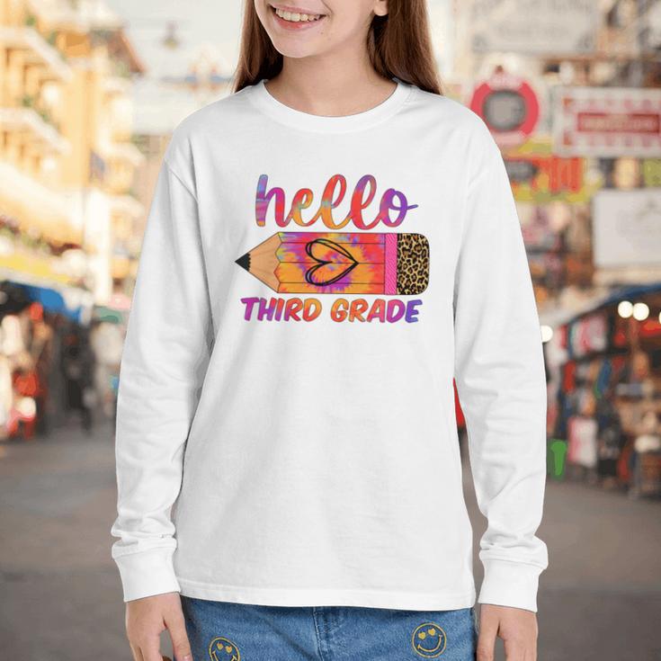 Hello Third Grade Back To School Pencil Tie Dye 3rd Grade Performance Youth Long Sleeve Tee Hello Third Grade Back To School Pencil Tie Dye 3rd Grade Performance Youth Long Sleeve Tee