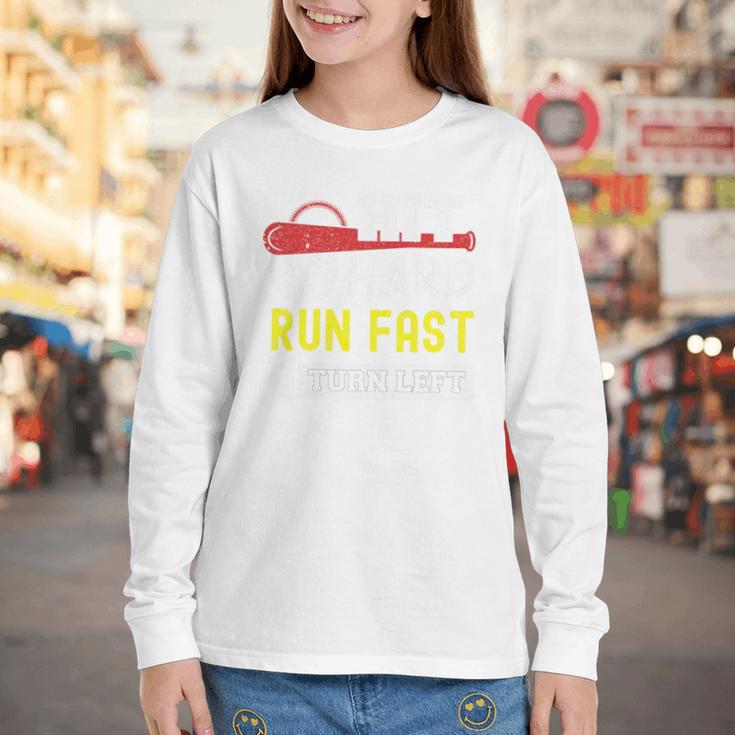Hit Hard Run Fast Turn Left Baseball Quote Fan Coach Premium Tri-Blend Youth Long Sleeve Tee Hit Hard Run Fast Turn Left Baseball Quote Fan Coach Premium Tri-Blend Youth Long Sleeve Tee