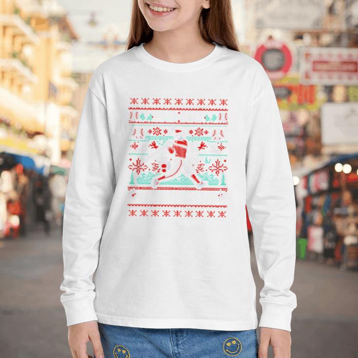 Ho Ho Homerun Baseball Ugly Christmas Sweater Party Hitter Youth Long Sleeve Tee
