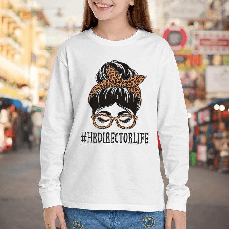 HR Director Leopard Messy Bun Appreciation Back To School Performance Youth Long Sleeve Tee