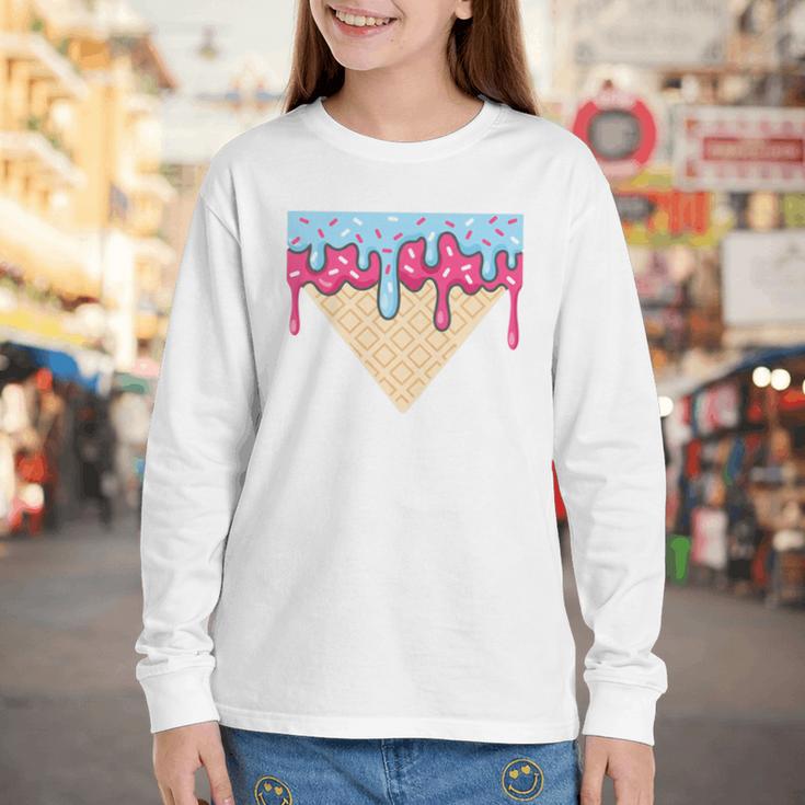 Ice Cream Baseball Cone Dripping Sprinkles Kids Boys Summer Premium Tri-Blend Youth Long Sleeve Tee