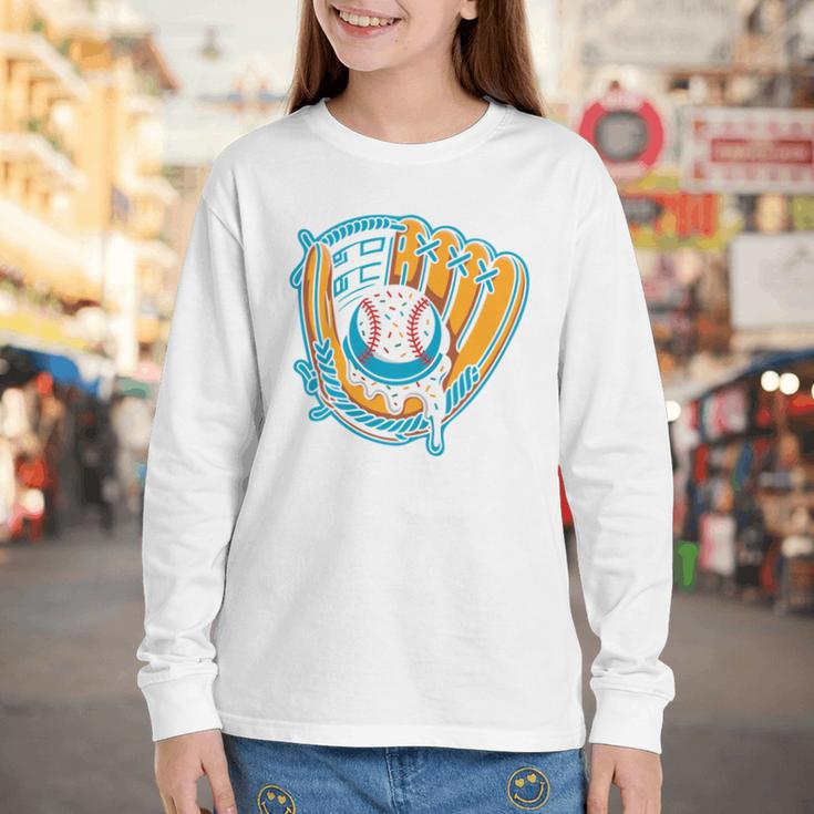 Ice Cream Baseball Mitt Drippy Scoop Baseball Sports Youth Long Sleeve Tee Ice Cream Baseball Mitt Drippy Scoop Baseball Sports Youth Long Sleeve Tee