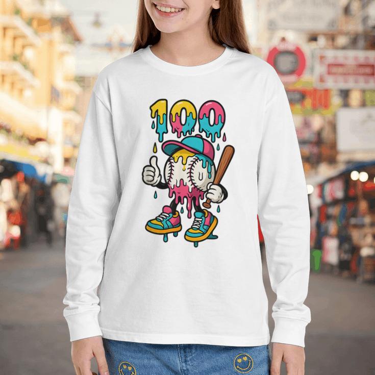Ice Cream Drip Baseball Party 100 Days Of School Teacher Youth Long Sleeve Tee Ice Cream Drip Baseball Party 100 Days Of School Teacher Youth Long Sleeve Tee