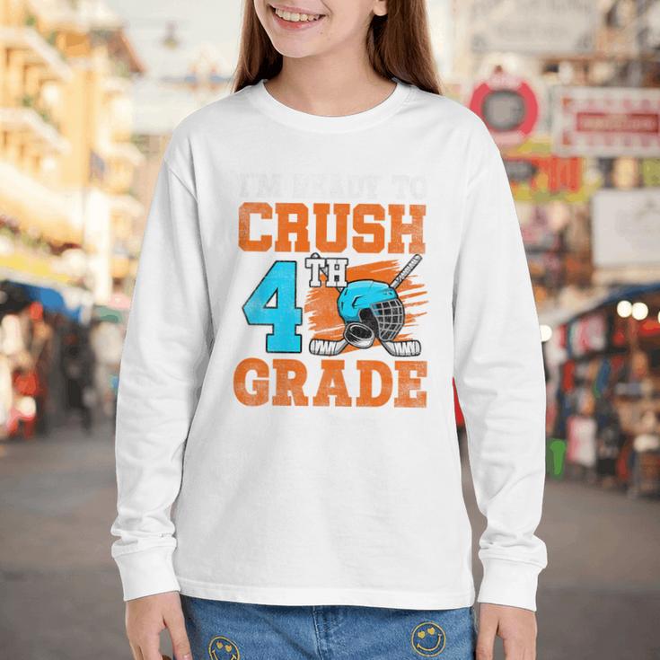 I'm Ready To Crush 4th Grade Hockey Kids Back To School Premium Tri-Blend Youth Long Sleeve Tee I'm Ready To Crush 4th Grade Hockey Kids Back To School Premium Tri-Blend Youth Long Sleeve Tee