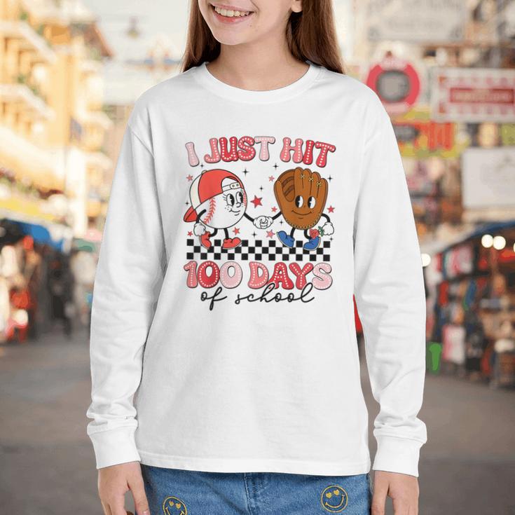 I Just Hit 100 Days Of School Baseball Boy Girl Teacher Youth Long Sleeve Tee I Just Hit 100 Days Of School Baseball Boy Girl Teacher Youth Long Sleeve Tee